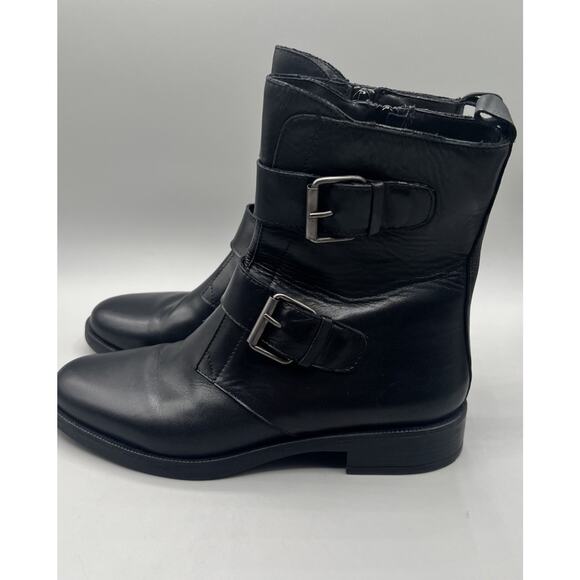 Emanuele Crasto Black Leather Motorcycle Combat Boots Made In Italy Size 39/8.5 - Picture 3 of 8